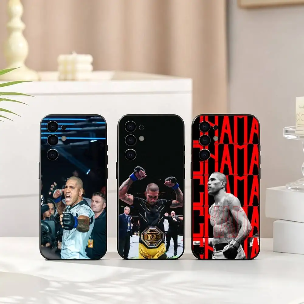 Capa de Celular Fighter Alex Pereira Chama para Samsung S25, S24, S21, S22, S23, S30, Ultra, S20, Plus, Fe, Lite, Note, 10, Capa Preta