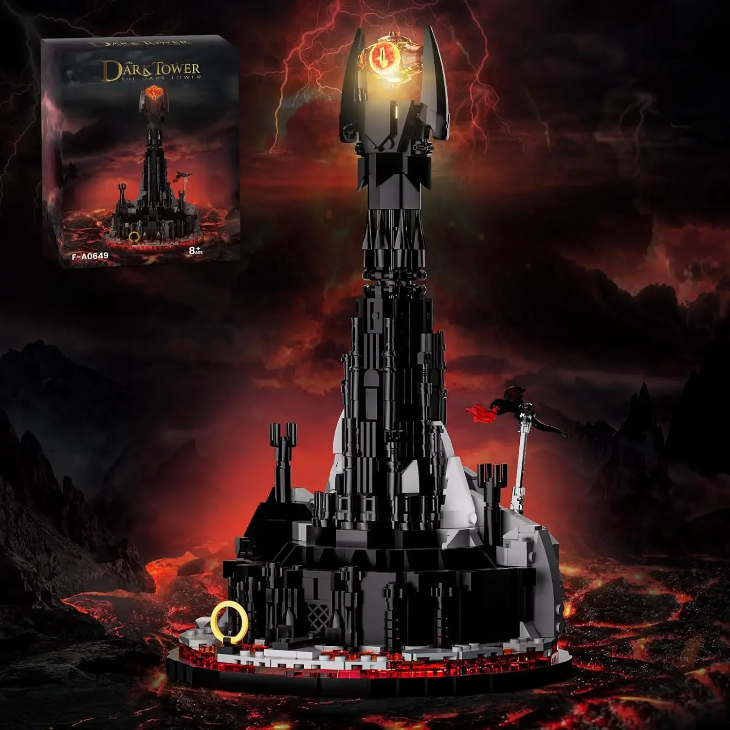 Movie MOC Black Magic Tower Building Block Eye of Sauron Rings Fortress Castle Model with lighting Toys Children Birthday Gifts