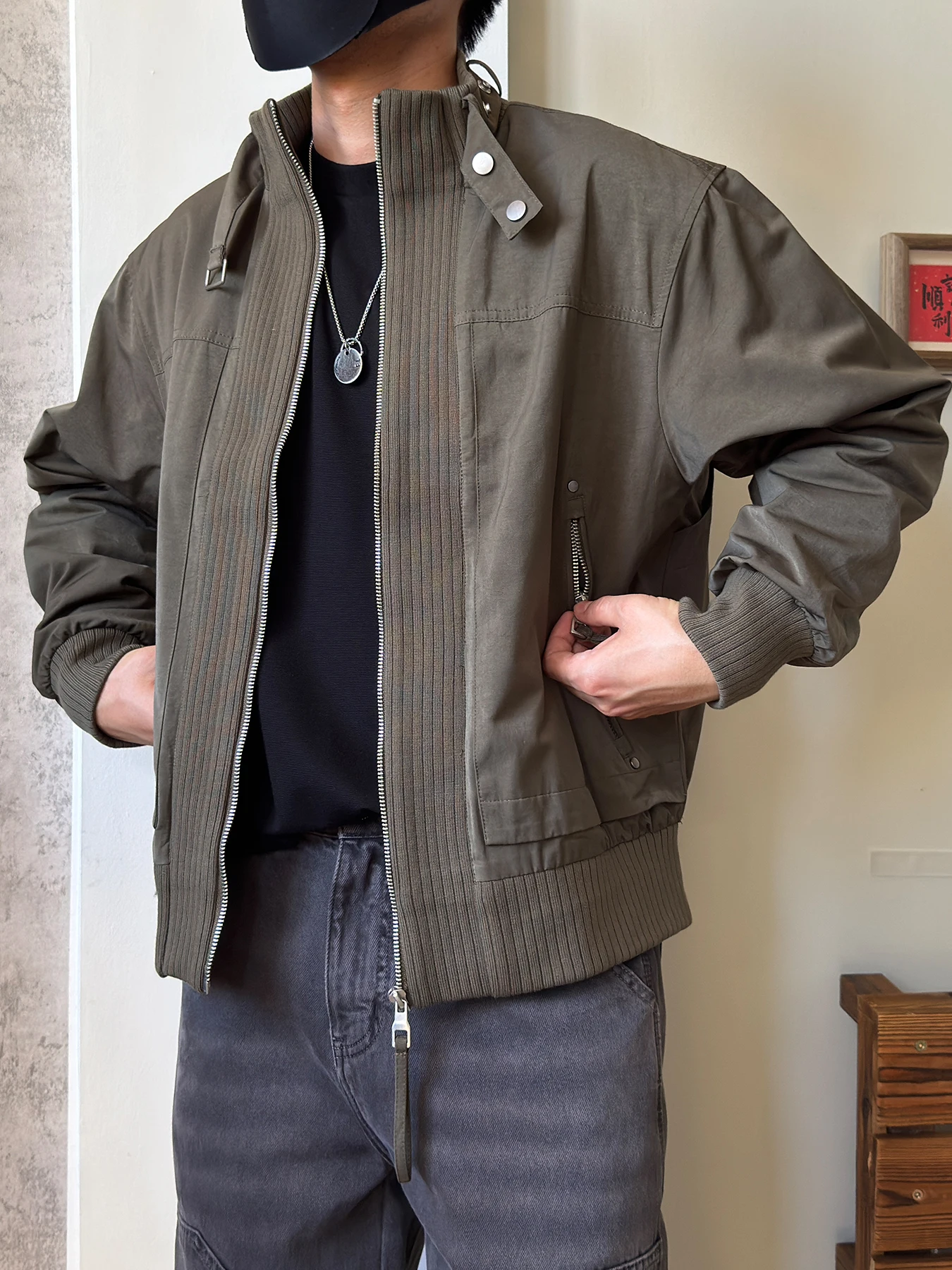 

American Sle Flight Jaet Workwear ort Loose Fit Baseball irt Casual Loose Elastic Hem Polyester Cotton Blend for Men