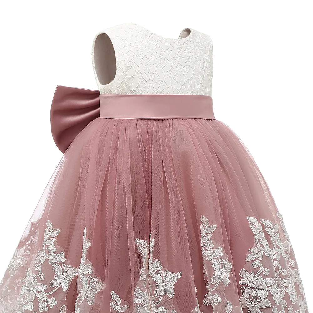 New European and American children's wedding dress sleeveless lace children's birthday performance host fluffy short skirt