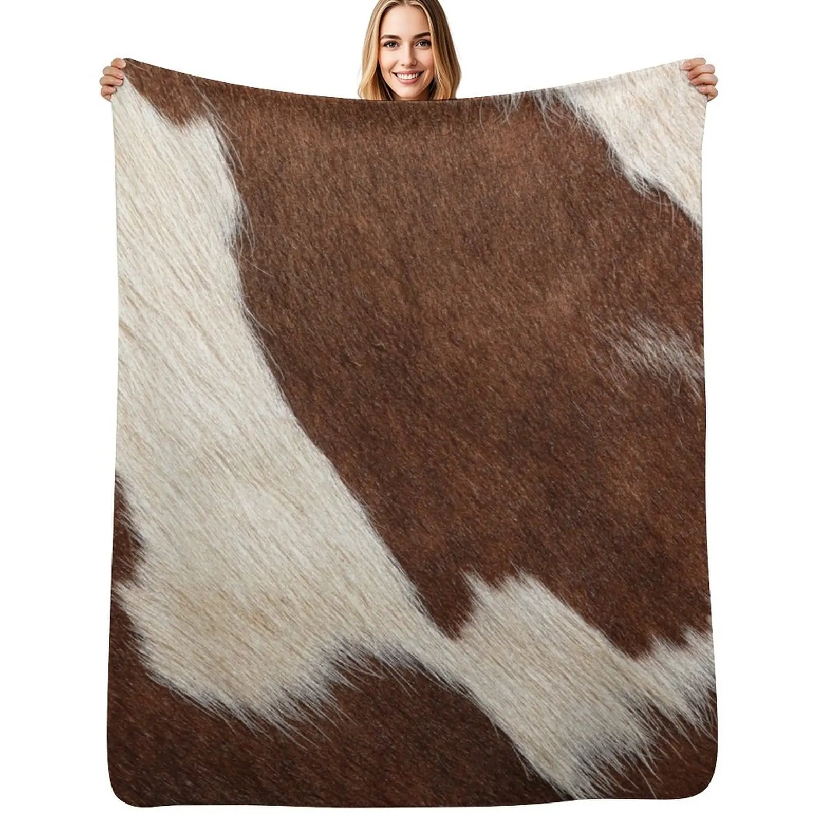 Rusty Brown Cow Skin (graphic illustration, digital, smooth print) Throw Blanket Flannel Fabric Comforter Plush Blankets