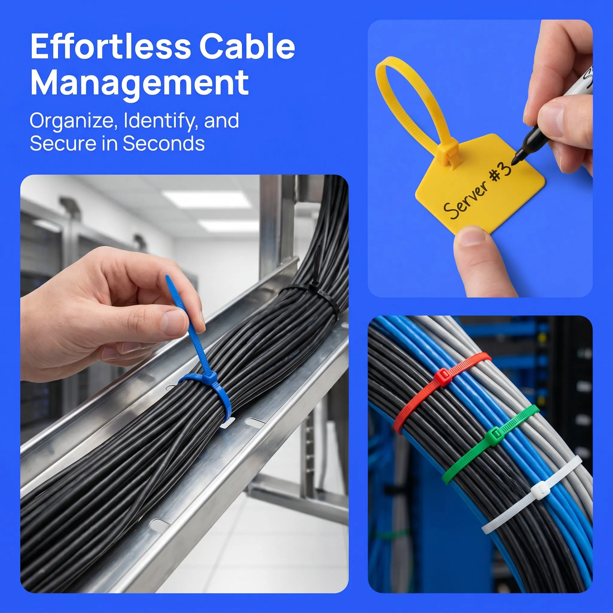 120Pcs Label Cable Ties Nylon Zip Ties with Tags for Wire Management Indoor Use High Temp Resistant Color
