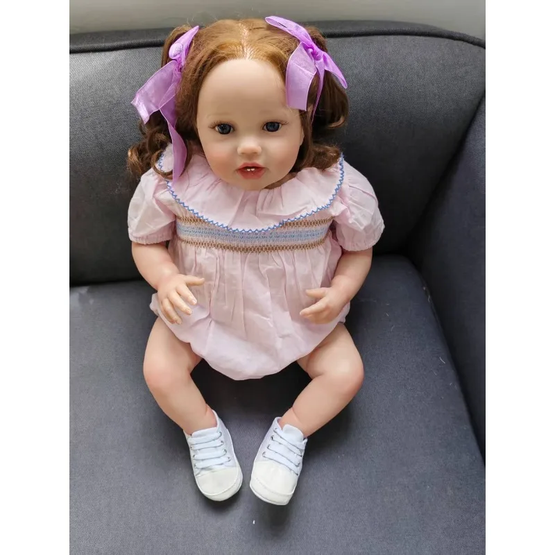 60cm Lottie Reborn Toddler Girl Rooted Curly Hair High Quality Hand Painted Doll with Soft Cloth Body 3D Skin
