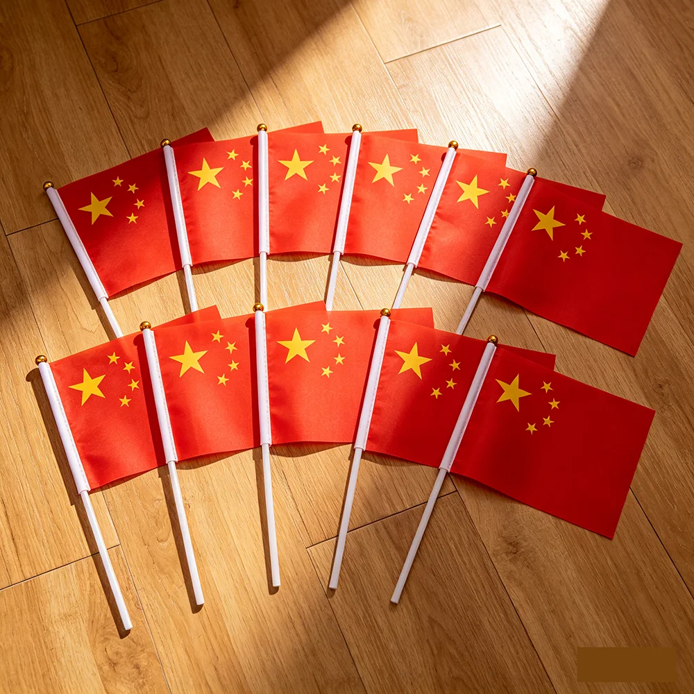 CHINA Flag 21*14cm Polyester Chinese Flags Hand Waving Flags With Plastic Pole For Sports Activity Home Decor