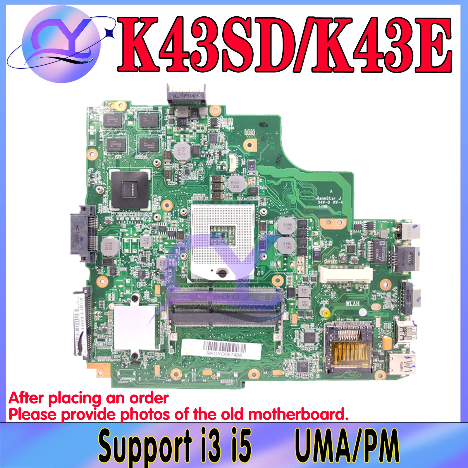 

KEFU A43S Laptop Motherboard For ASUS A84S K43SD A83S K43E Notebook Mainboard With I3 Or Support I3 I5 GT610M/2G