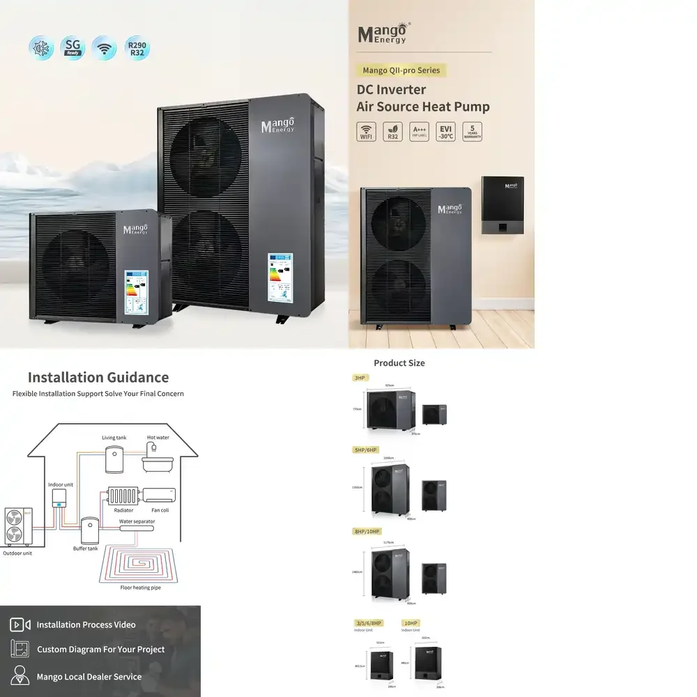 Bomba de Calor Inverter de Aire a Agua de 16kw, Etiqueta ERP A++, R32 R290, Bomba de Calor Inverter de Alta Eficiencia