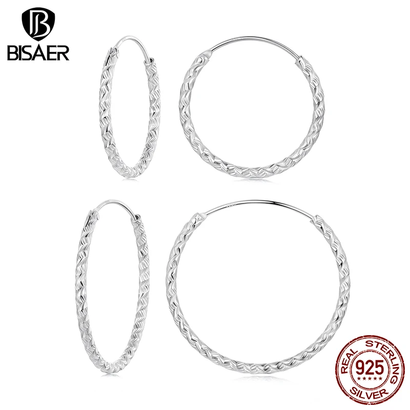 

BISAER 925 Sterling Silver Big Carved Floral Hoop Earrings,Minimalist Dainty Earrings Hypoallergenic for European Women Jewelry