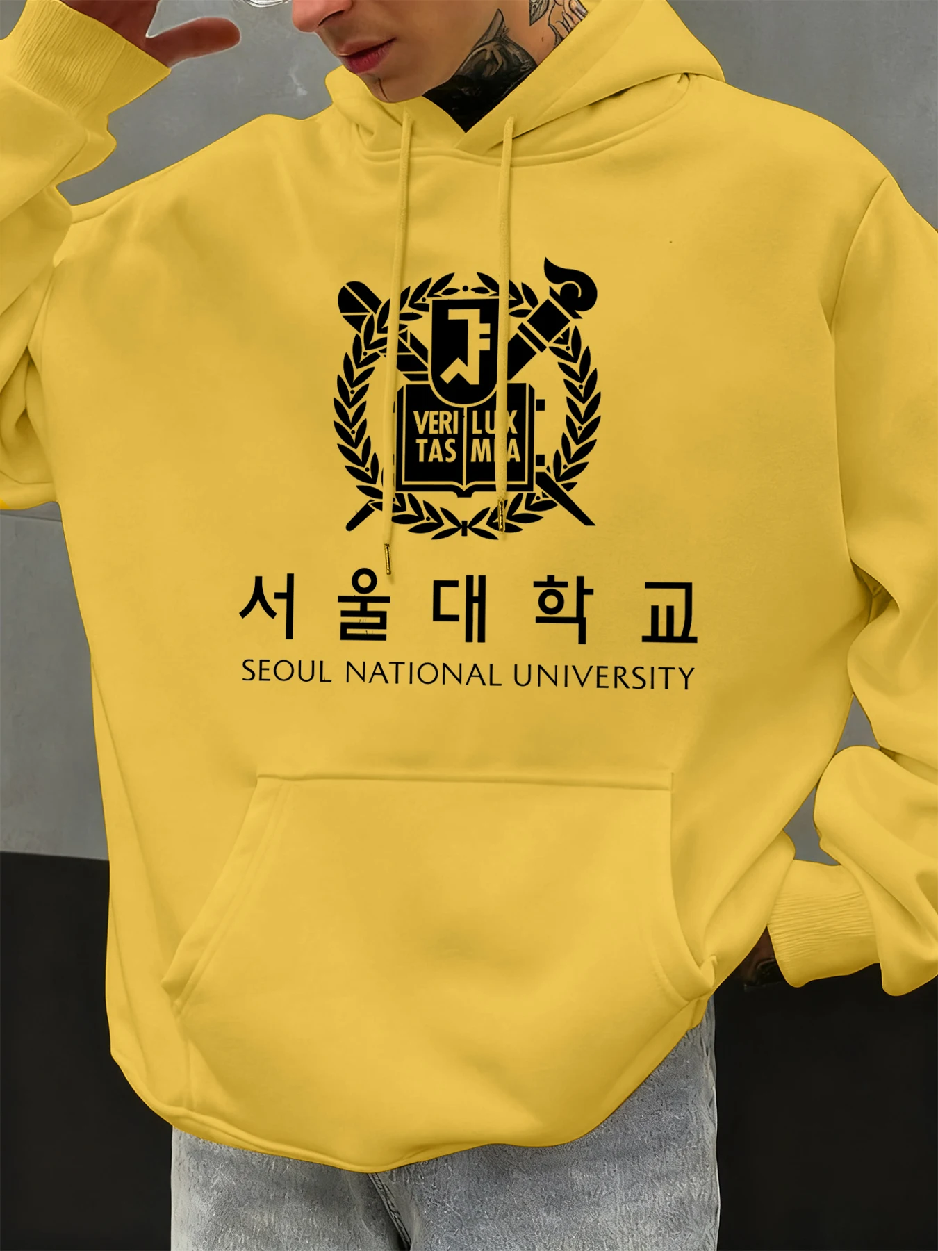 جامعة سيول الوطنية مطبوعة هودي الرجال كبيرة الحجم الصوف هوديس غير رسمية الخريف الهيب هوب ملابس رياضية موضة ملابس الشارع #1