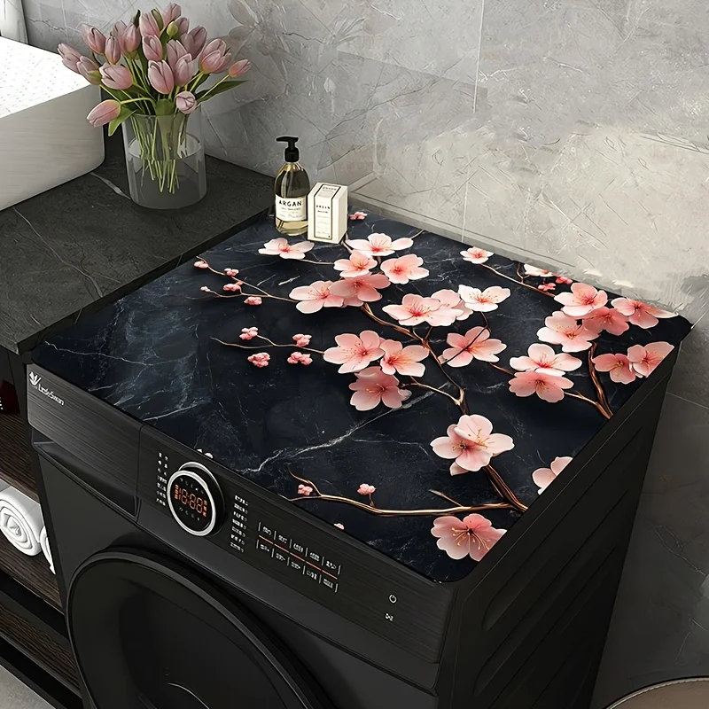 

1 шт. чехол для стиральной машины в мраморном стиле с дизайном вишневого цвета — прочный, легко чистящийся коврик для стиральных и сушильных машин