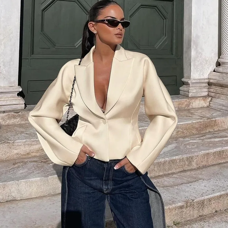 

Talenza Women's Fashion Coats New Deep V Patchwork Collar Solid Jackets 2026 High Street Office Lady Chic Female Outerwear Coats