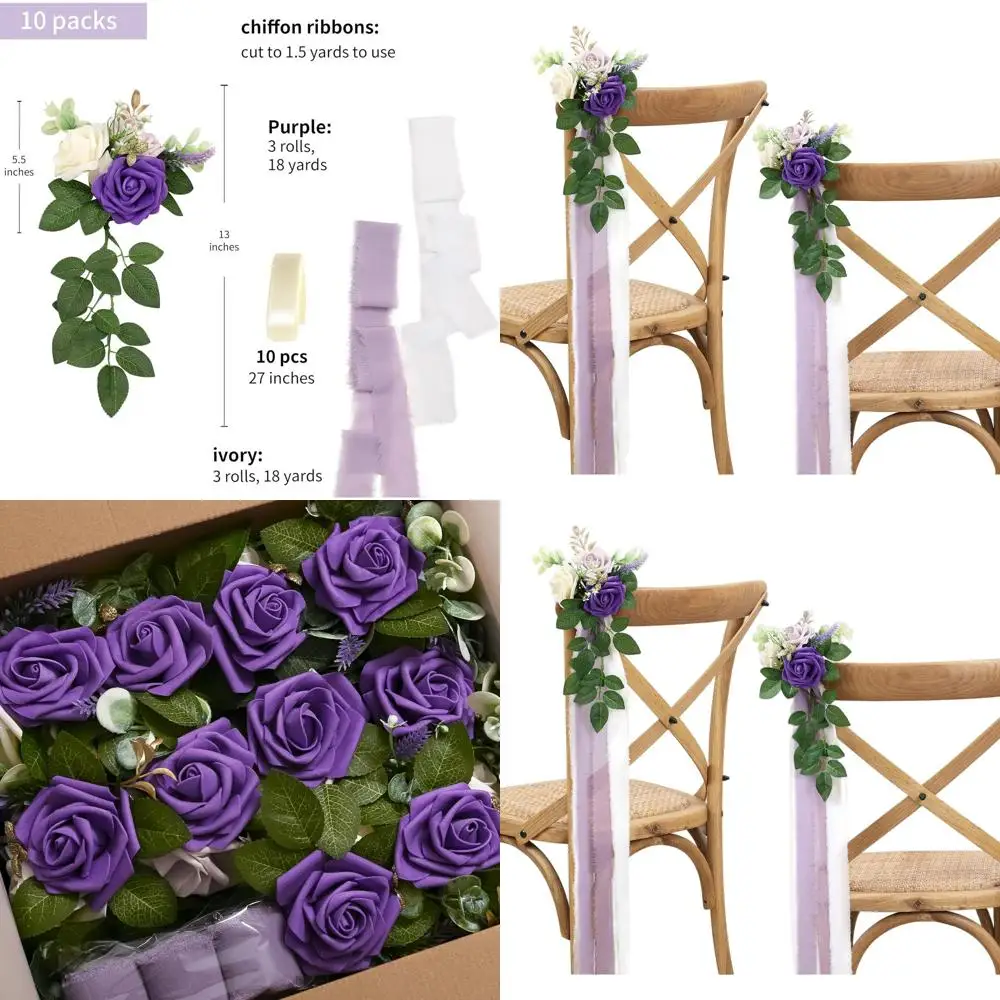 

Elegant Aisle & Pew Decor: Artificial Flowers, Eucalyptus, and Ribbons for Wedding Ceremony