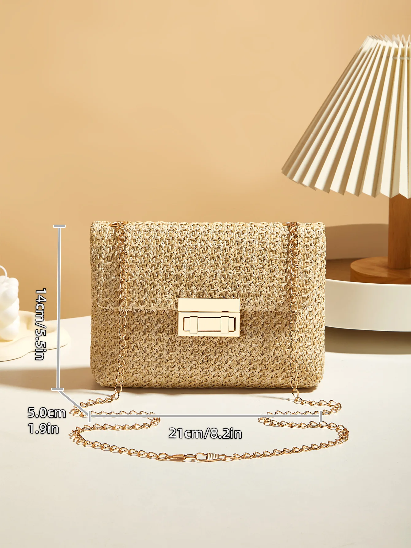Fashion crossbody bag Korean version trendy grass woven women's bag lock closure simple small square bag image 6