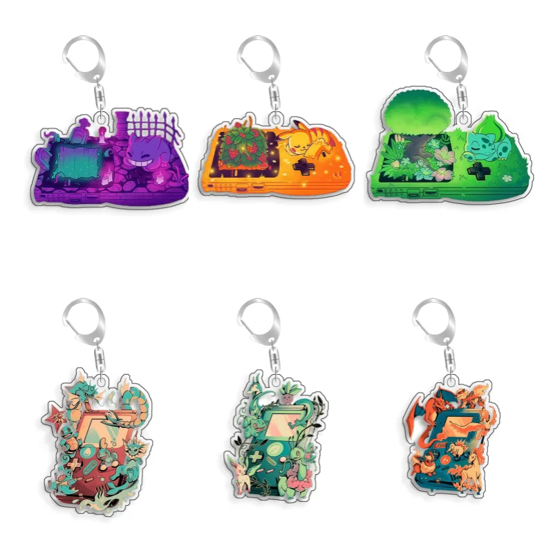 For Pokemon Elf Qikchu Venusaur Charizard Bulbasaur Gengar Acrylic Original Selfmade Cute Cartoon Anime Keychain Pendant Toygift