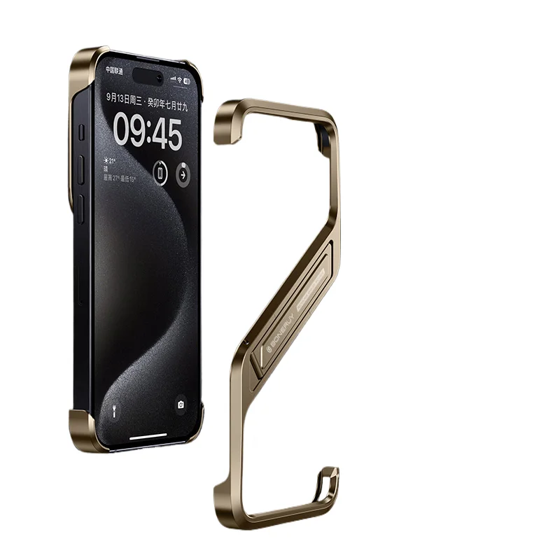 

Luxury aluminum alloy frameless invisible bracket bumper phone case For iPhone 14 15 16 Pro Max Metal shock resistance cover