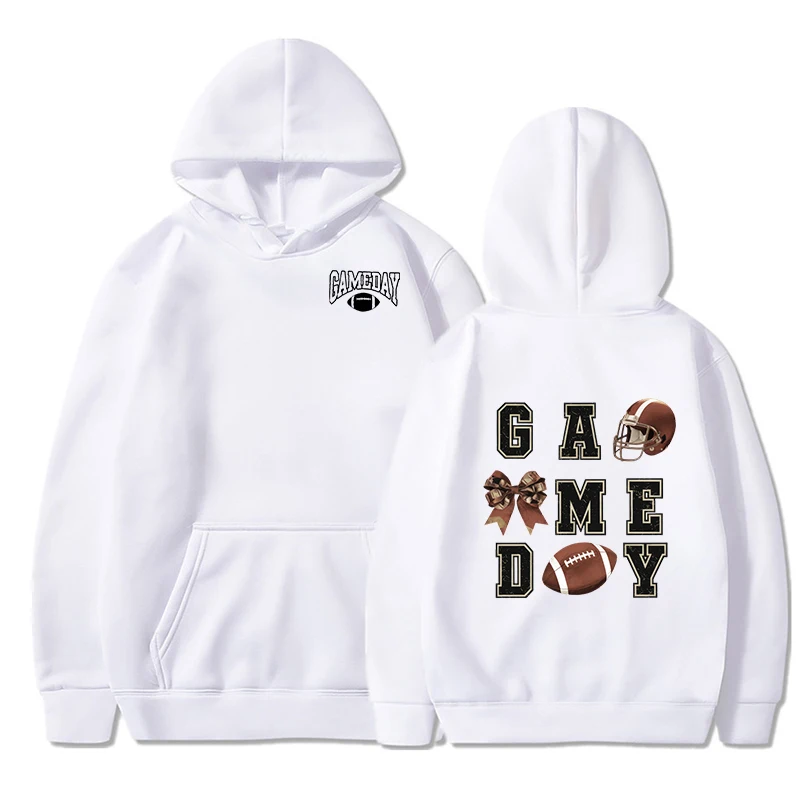 

New Rugby Gameday Print Sweatshirt Women Long Sleeve Personality Graphics Hooded Rugby Lover Long Sleeve Unisex Street Hoodies