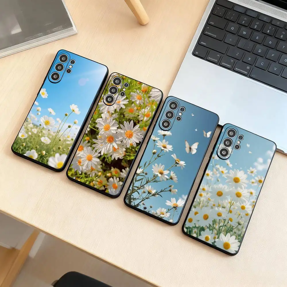 little daisy Phone Case Black Silicone Soft For Samsung S25,S24,S21,S22,S23,S30,Ultra,S20,Plus,Fe,Lite