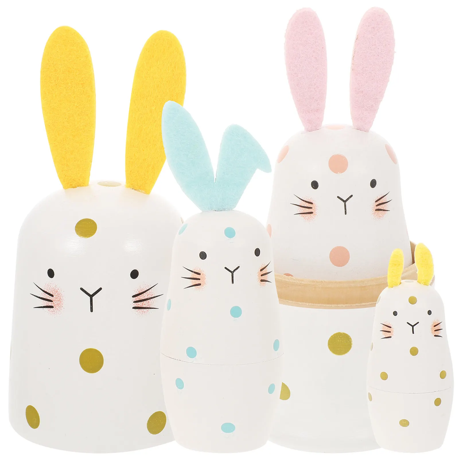 

Set of 4-Layer Wooden Russian Nesting Rabbit Home Decor Party Gift Painted Wood Crafts Ornament Wood Nesting