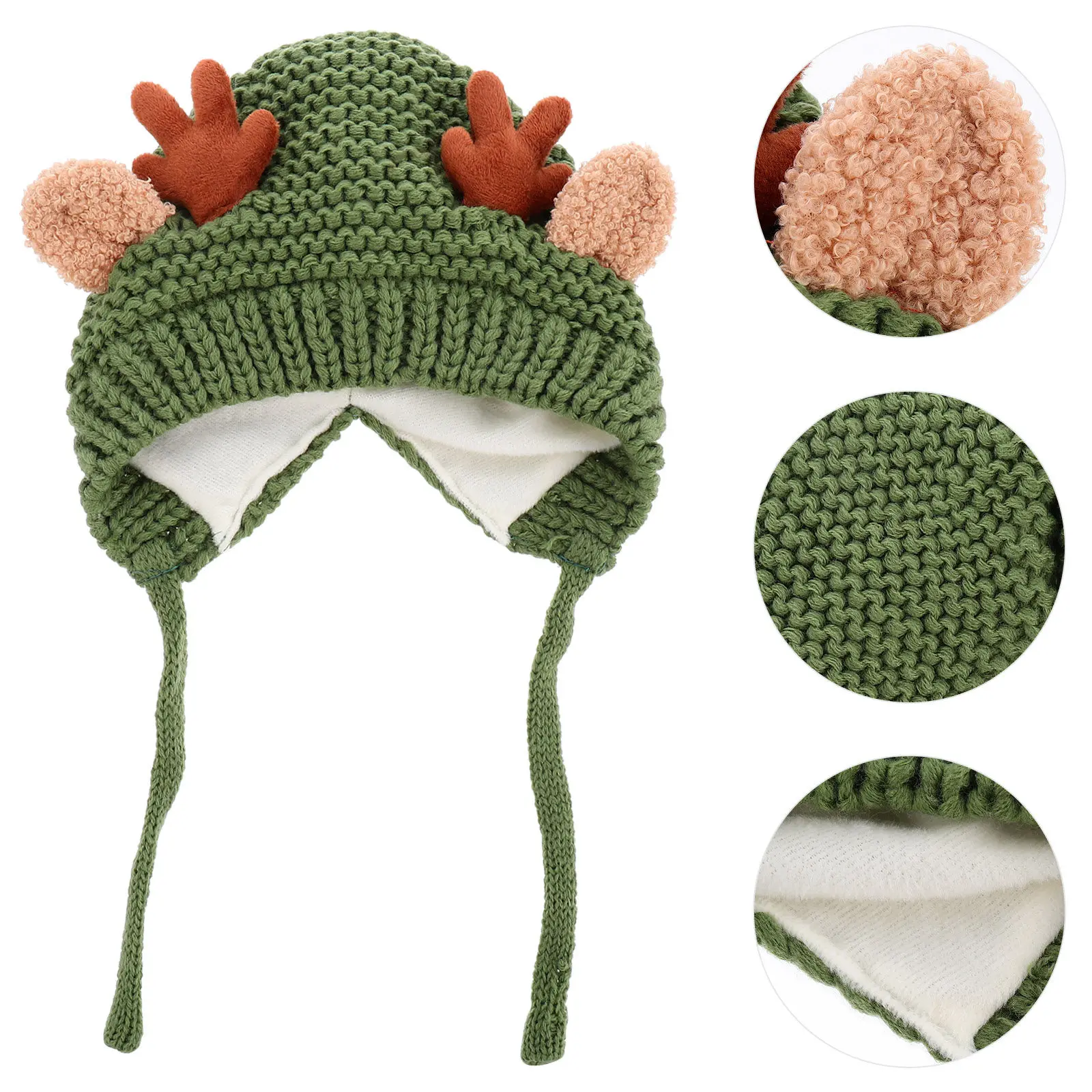 

1 шт. Премиальная вязаная шапка с рожками для детей, теплая зимняя шапка с широкими полями, защитой ушей, хлопковым наполнителем и 3D-рожками, на Рождество/Новый год