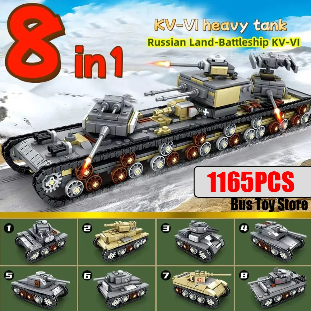 

8IN1 WW2 Military Classic Model PANTHER Tiger I Tiger II Heavy Tank Collection Model Building Blocks Bricks Toys for Boys Gifts