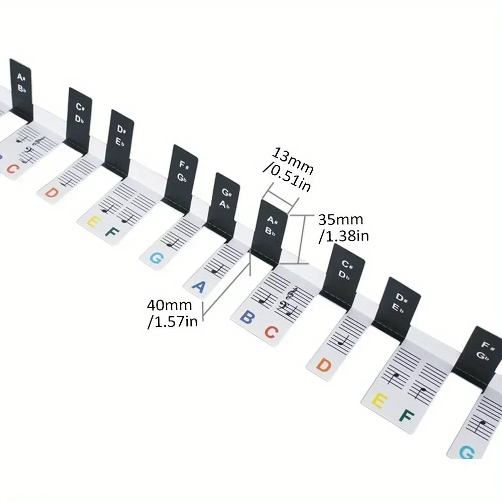 Teclado piano adesivos, 88 teclas, grande, removível, letras, notas rótulo para iniciantes