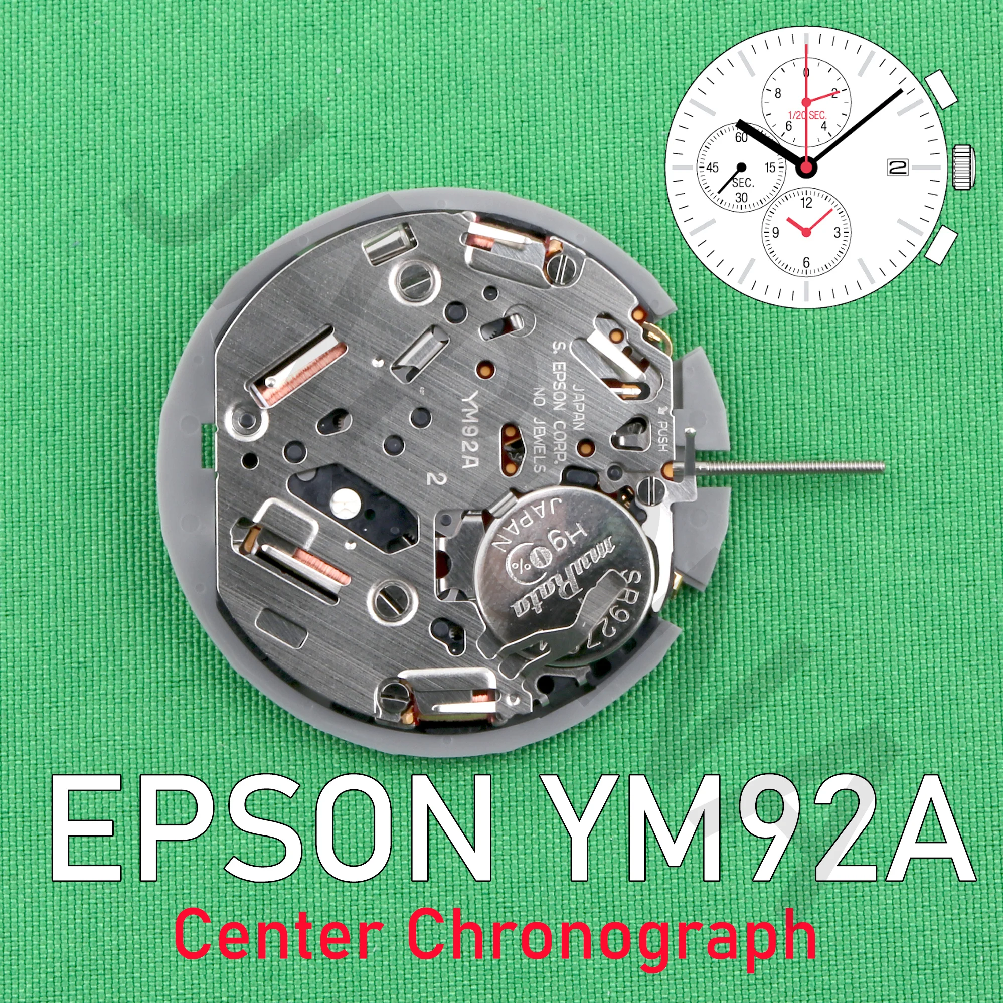 Ym92ムーブメントダンソンym92aムーブメントスモールハンド6.9.12アナログクォーツ12codセンター秒クロノグラフ