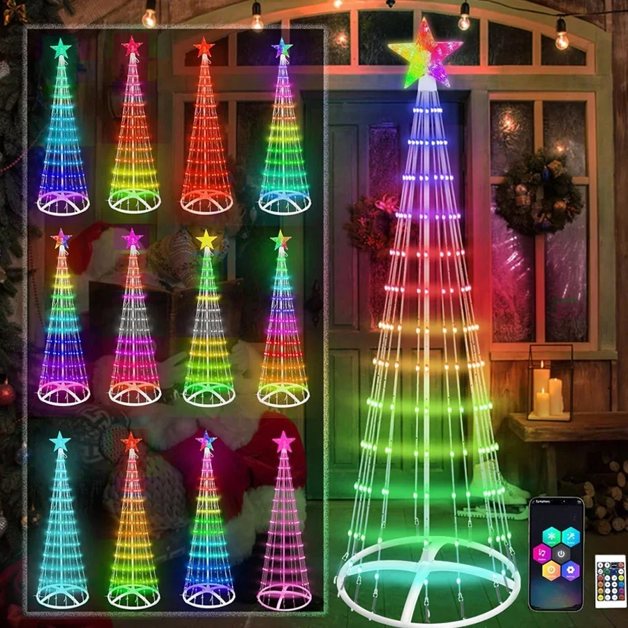 1.5M 2.1M Smart Lighted RGB Christmas Tree Cone Tree with Star Topper Outdoor DIY APP Controlled Lighted Christmas Tree Light