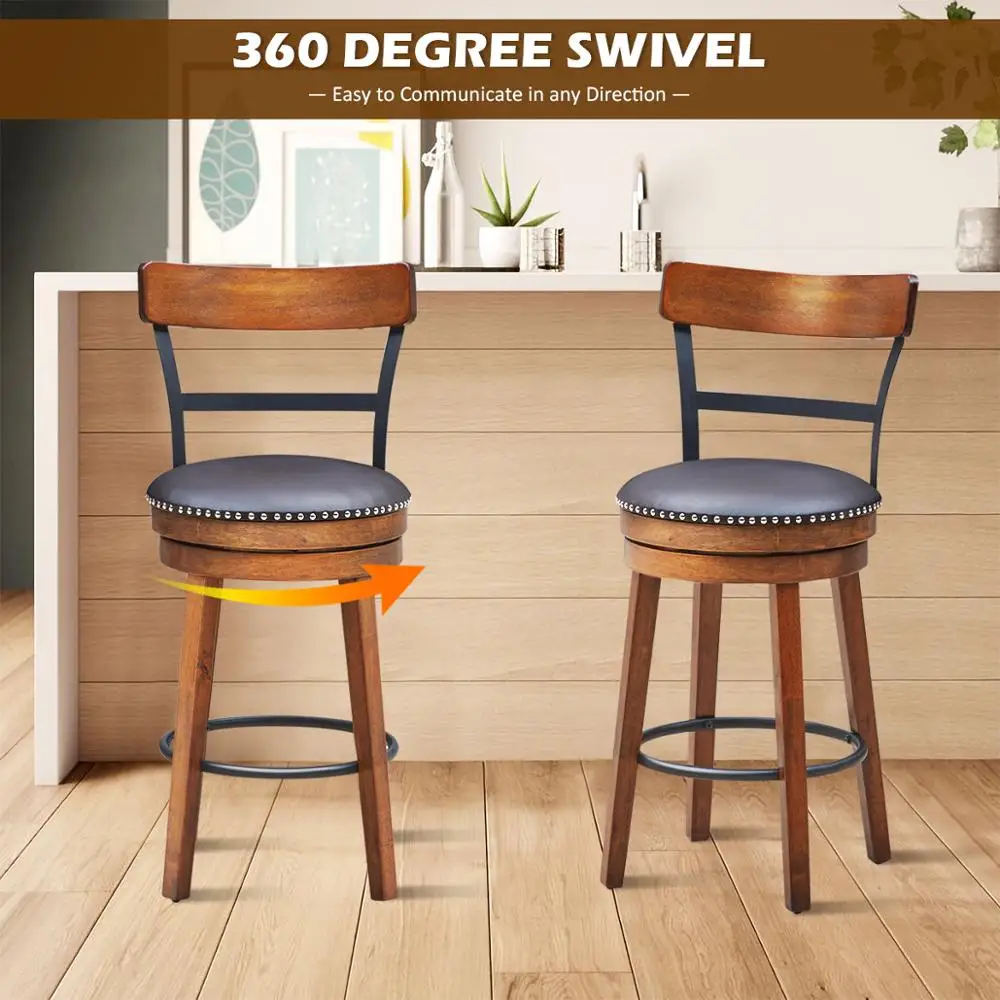 Set of 2 BarStool 25.5" Swivel Counter Height Dining Chair with Rubber Wood Legs