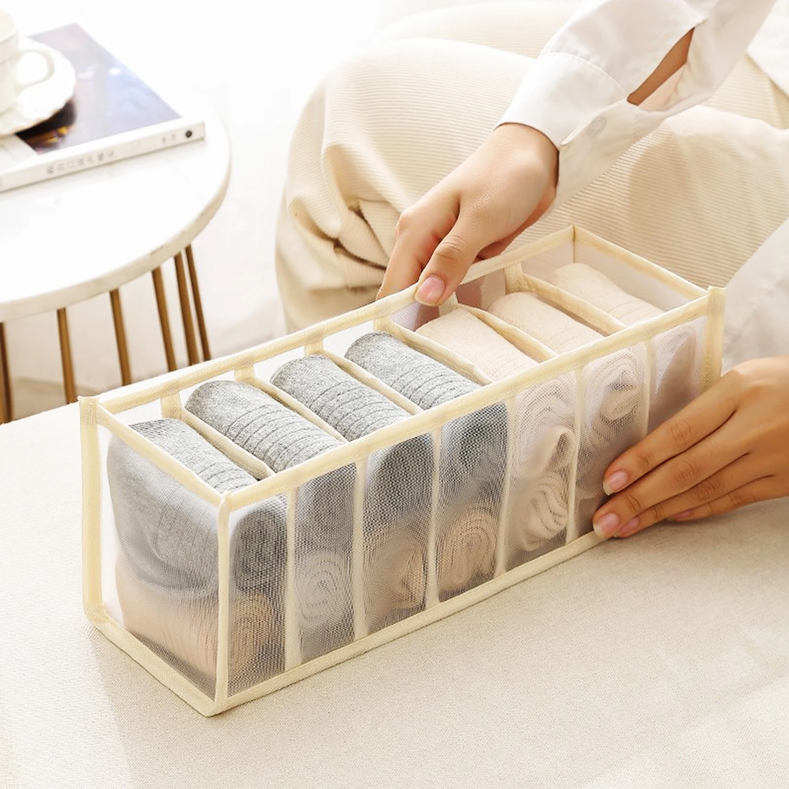 

Underwear Socks Box Nylon Mesh ganizer Compact Dormitory Supplies Wardrobe Solution Multiple Grids Sock Storage