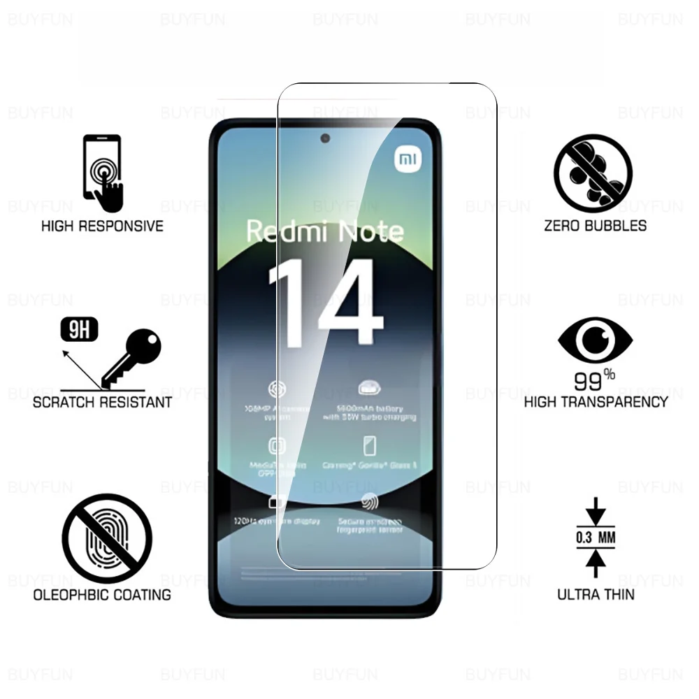 3Pcs กระจกนิรภัยป้องกันสําหรับ Xiaomi Redmi หมายเหตุ 14 Global RedmiNote14 4G Redmy Note14 5G คลุมทั้งหมดหน้าจอป้องกันฟิล์ม