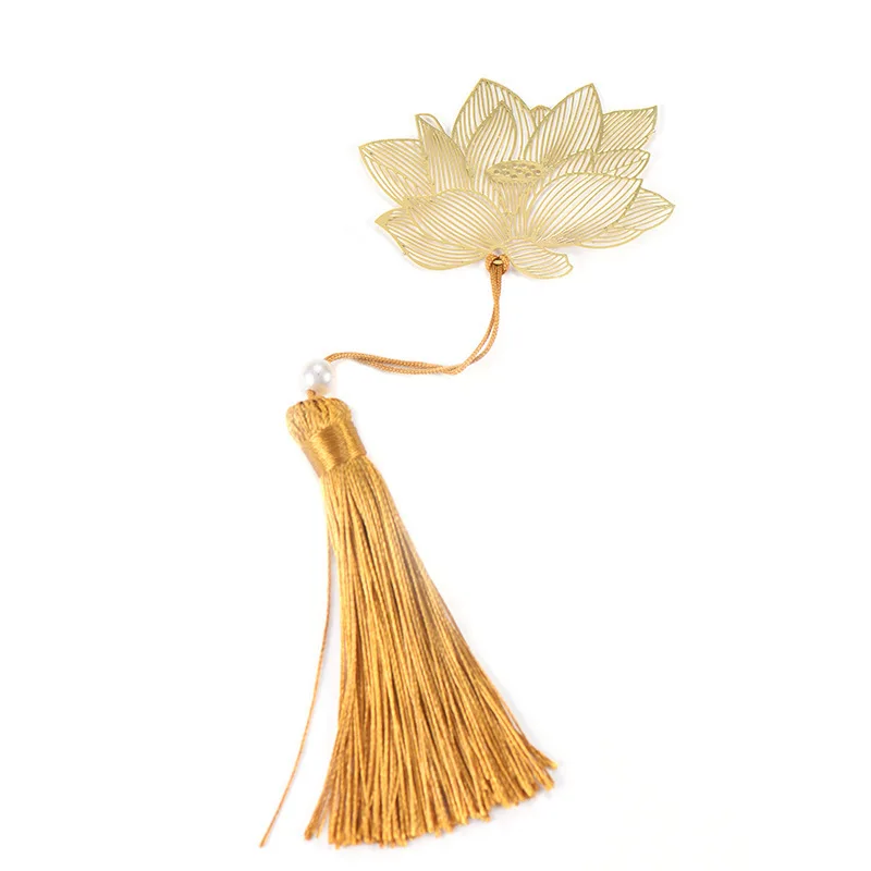 Chinese Style Ginkgo Biloba Lotus Maple Leaf Hollow Leaf Veins Metal Bookmark with Tassel High Quality Art Student Teacher Gift