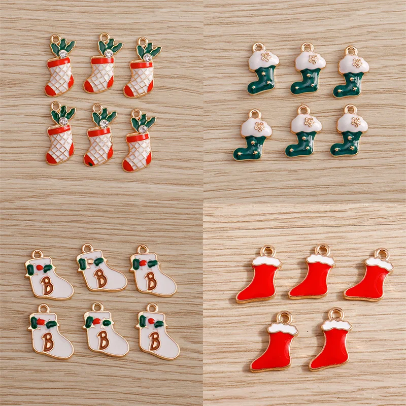 ❤10 Pcs/set New Fashion Creativity Alloy Drip Oil Christmas Accessories Socks Snow Boots Pendant DIY Pendant Personalize Pendant