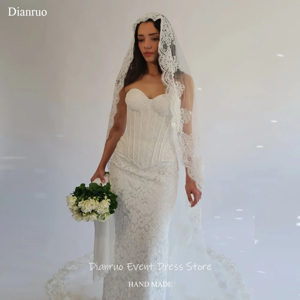 Dianruo Modern Pure Bridal Wedding Dress Maxi Straight Vestido De Noiva Lace Sweetheart Long 2026 Evening Dresses Customized