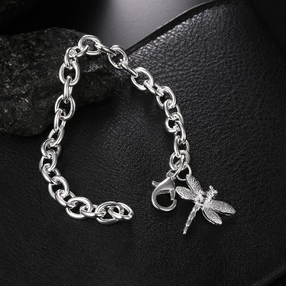 

Korean Fashion Pretty Zircon Dragonfly Pendant 925 Sterling Silver Bracelet for Woman Wedding Party Jewelry Holiday Gifts