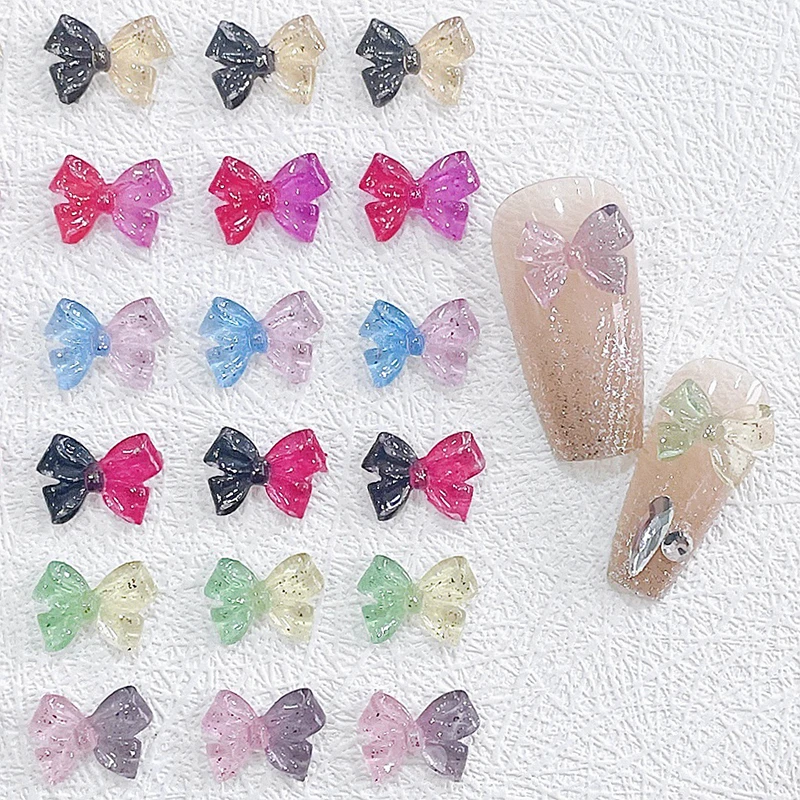 30PCS Mixed Color 3D Nail Art Bow Charms Sun Light Sensitive Kawaii Nail Decoration Accessories Supplies Manicure Decor Parts