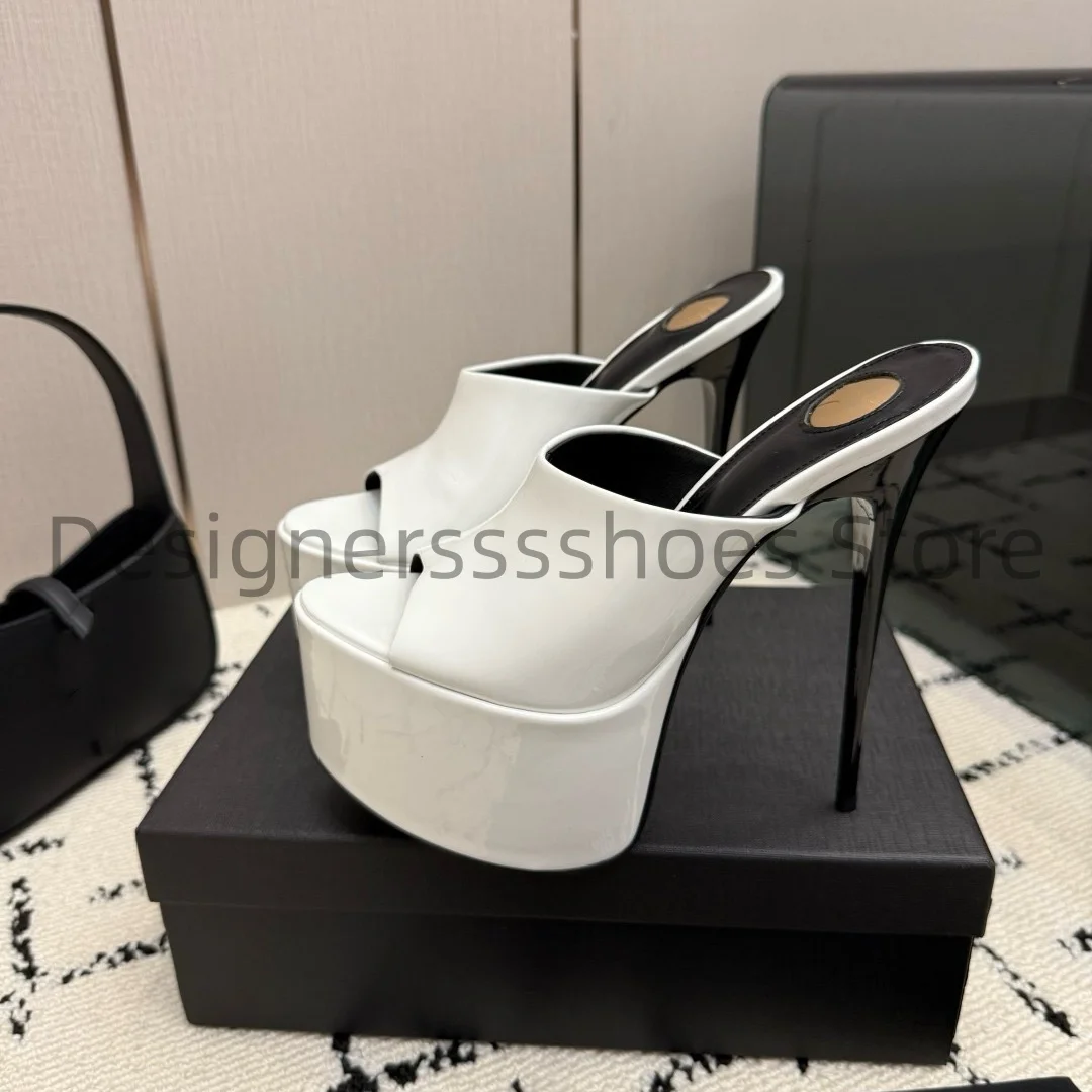 High Heel Platform Peep Toe Sandals Patent Leather Upper Sheepskin Insole Italian Leather Outsole Size 34-41