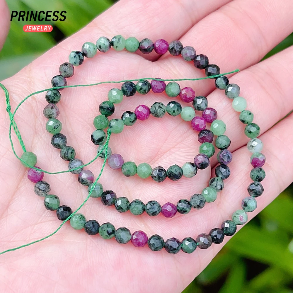 A++ Natural Ruby Zoisite Epidote 4.2mm Faceted Beads for Jewelry Making Bracelet Necklace Charms Beads DIY Accessories Wholesale