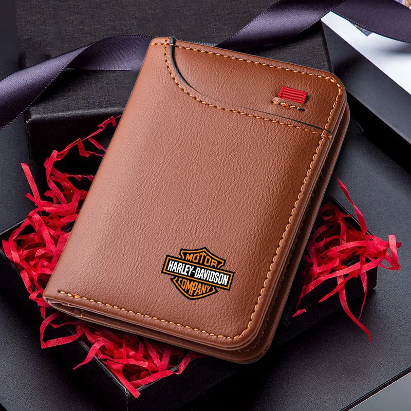 For Harley Davidson Leather Car Emblem Soft Wallet Leather Mini Credit Card Purse Portable Small Wallet Motorcycle Accessories view 4