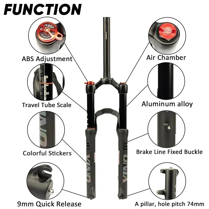 BUCKLOS 24Inch Bike Air Fork Travel 120mm Disc Brake Air Suspension Fork 28.6mm Tube XC AM MTB Air Fork Thru Axle/Quick Release