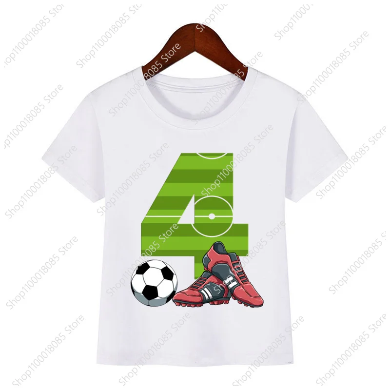 Numero di compleanno di calcio stampato t-Shirt bambini calcio compleanno ragazzo t-Shirt numero personalizzato nome divertente carino regalo camicia