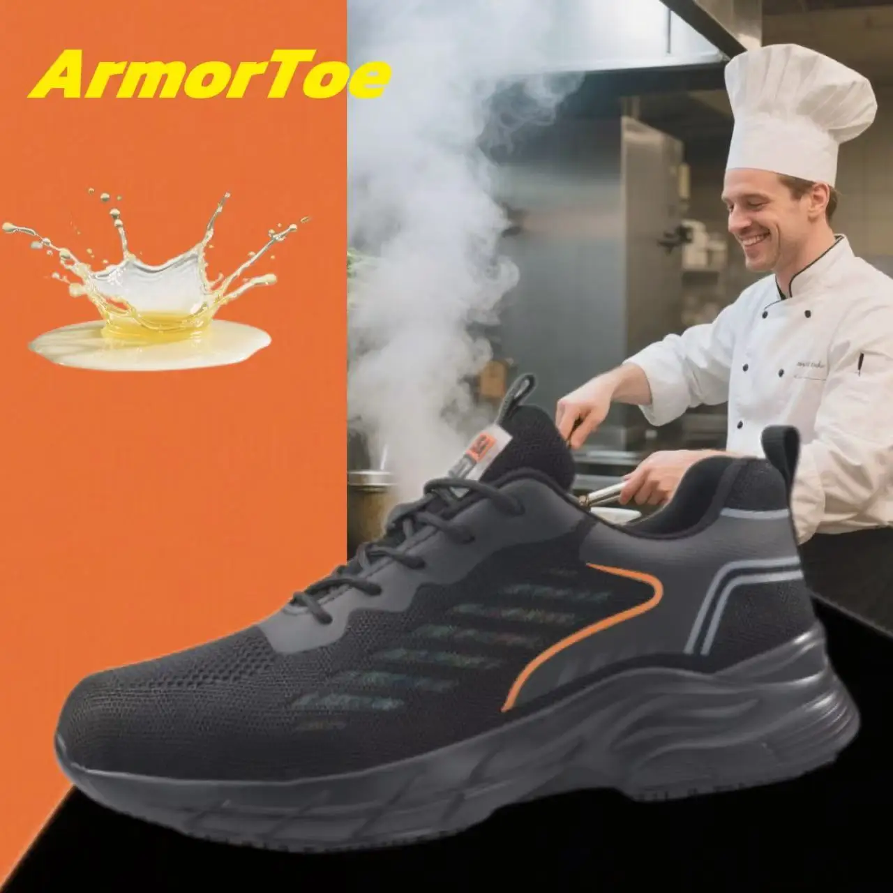 

ArmorToe Chef Shoes Summer Models Breathable Lightweight Non-slip Safety Shoes Waterproof Oil Anti-slip Shoes #Armor5018