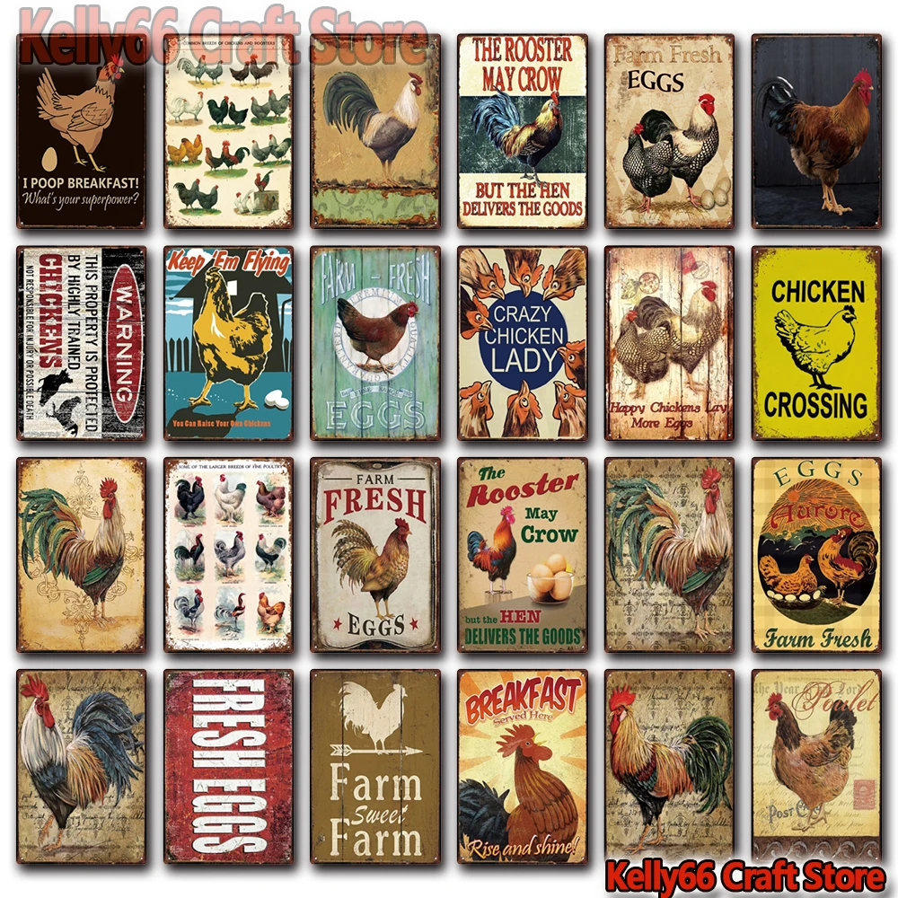 [ Kelly66 ] Chicken The Farm Fresh Eggs Tin Poster Metal Sign Bar Decor Wall Art Painting 20*30 CM  yy-3