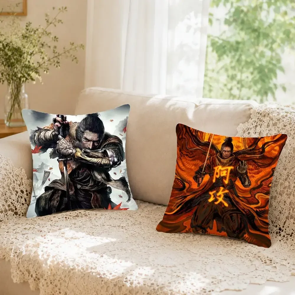 Game S-Sekiro Shadows Die Twice Cushion Cover Faux fur decorative Dark academia style Cat scratching post Rustic pillow cover