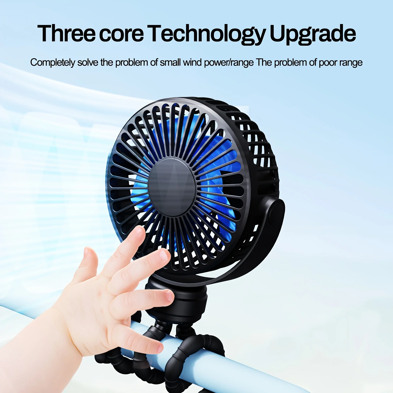 Portable Flexible Tripod Mini Fan 3-Speed Rechargeable Stroller Fan with 360° Rotation Hands-Free Personal Cooling Fan for Baby