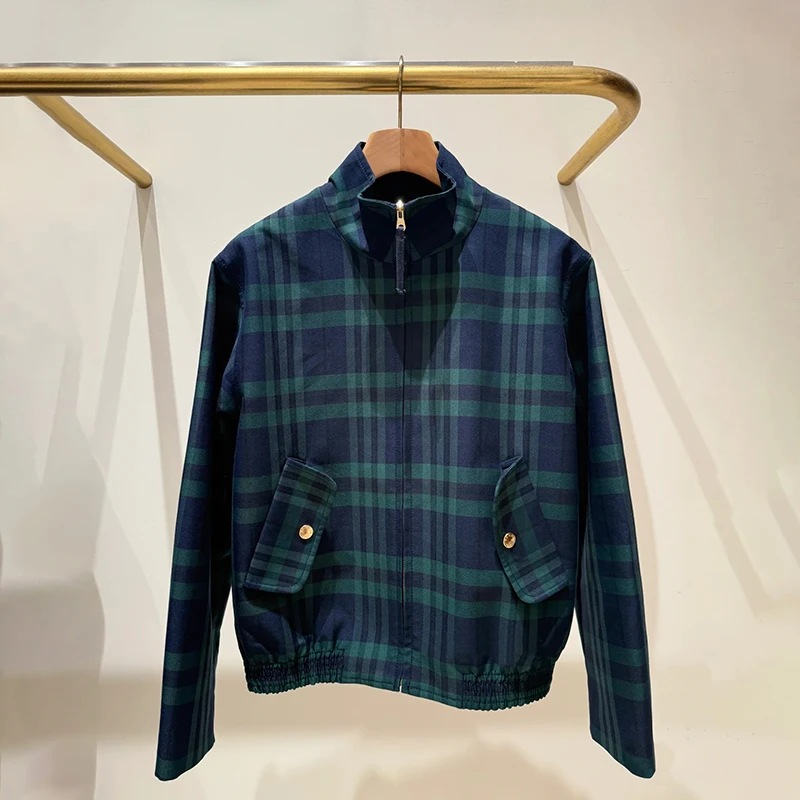 

Retro Luxury een Plaid Stand Collar Waist Cinched Zipper Jaet Women's Coat Early Spring New Sle Casual Stand Fit