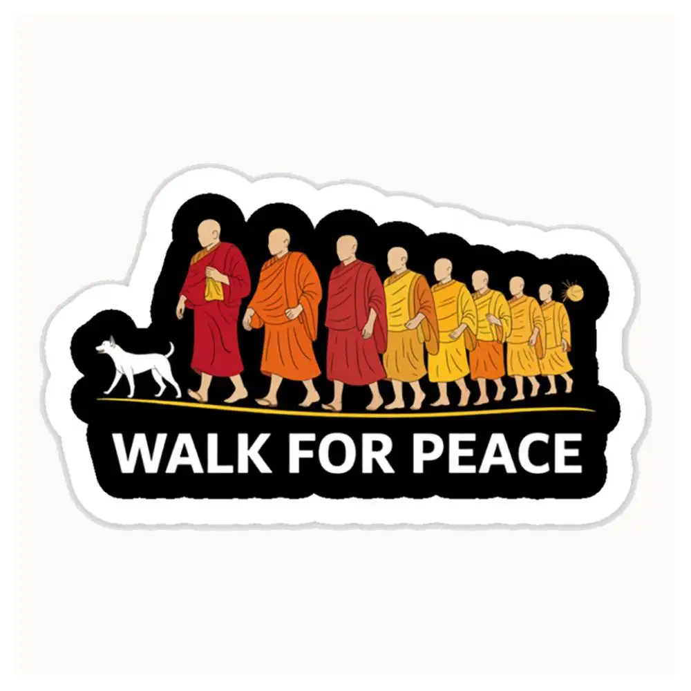 Walk For Peace Monks With Aloka Dog Minimalist Zen Art Waterproof Stickers For Decorating Car Windows Motorcycles And Computers.