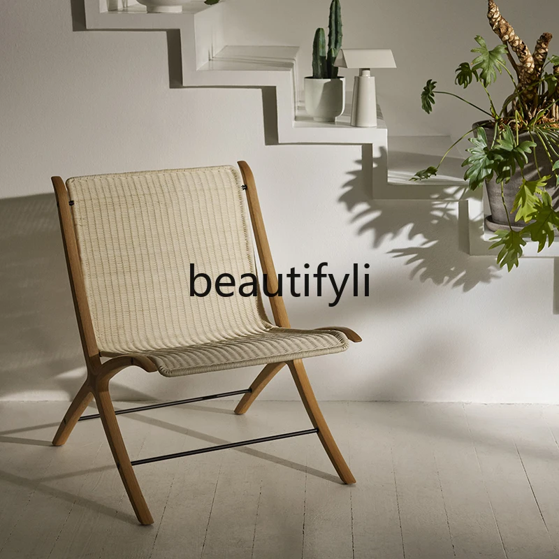 

Casual woven chair rattan seat solid wood Nordic log chair