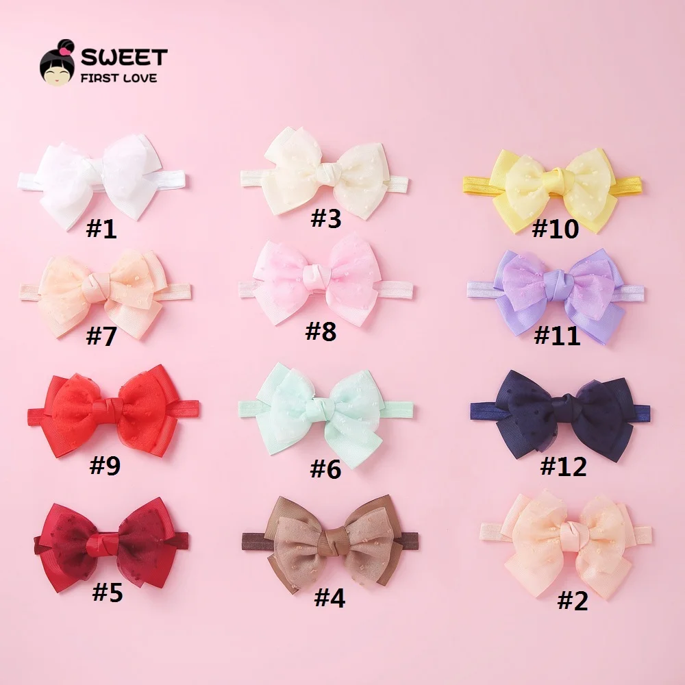 Baby Gauze Bow Headband Kawaii Princess Solid Color Bowknot Hair Band For Newborn Girls Soft Elastic Children\'s Hair Accessories