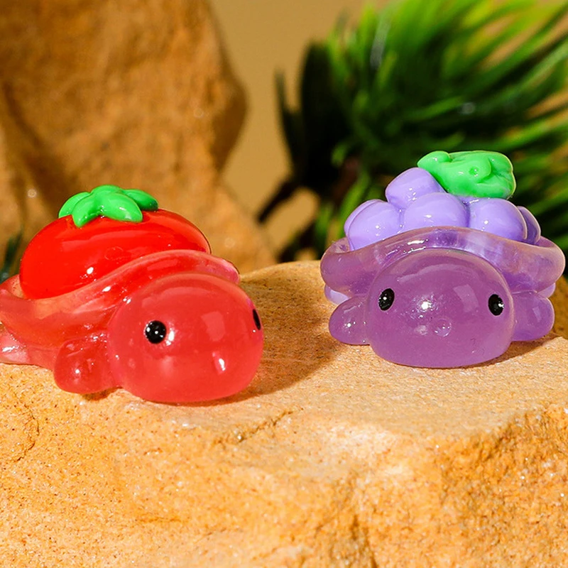 5Pcs Mini Resin Luminous Cartoon Fruit Turtles Ornament Dollhouse Scene Decor Accessories Pretend Play Toy Home Desktop Decor