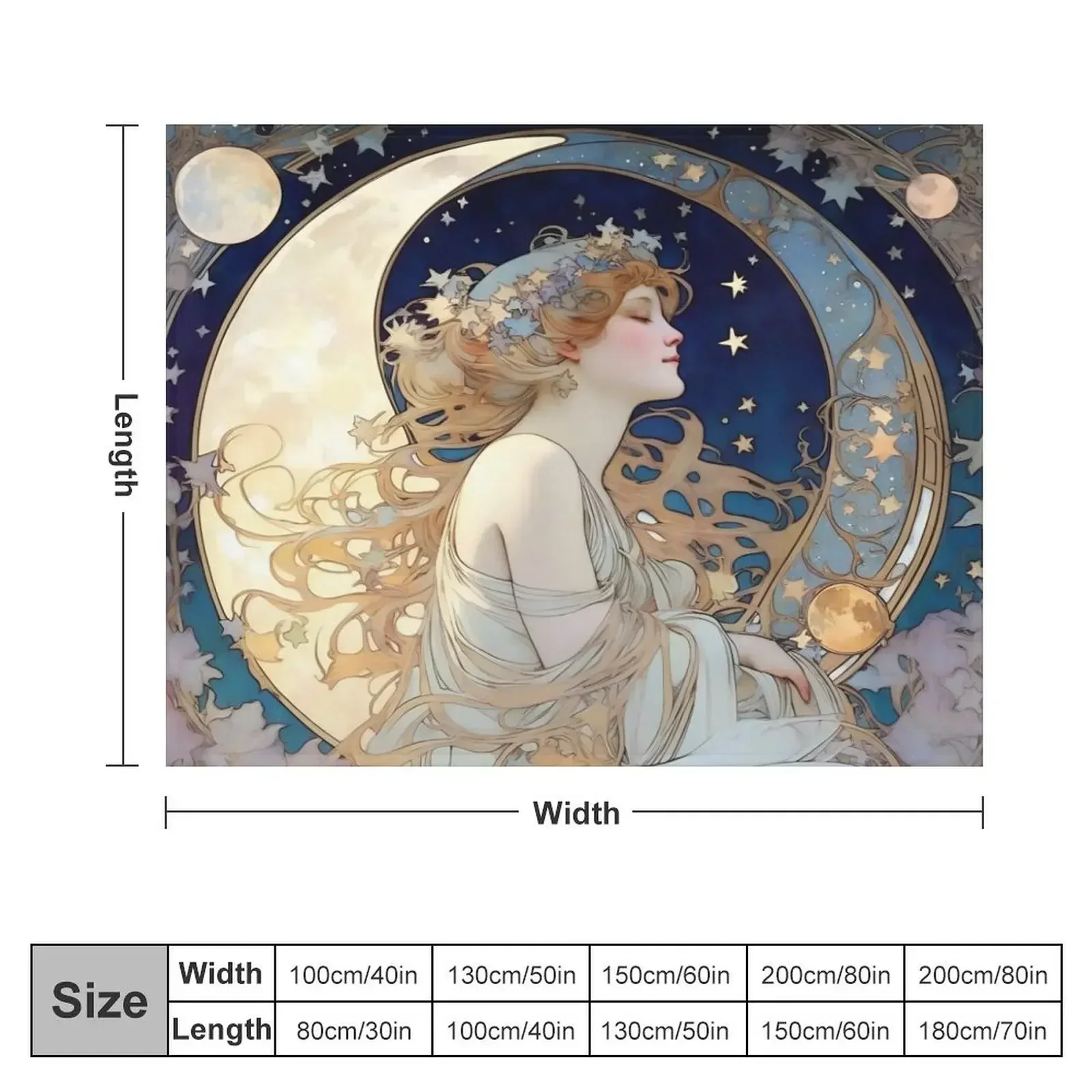 Celestial Dreams Alphonse Mucha Inspired Moon and Stars Throw Blanket Personalized Gift Quilt funny gift Beautifuls Blankets