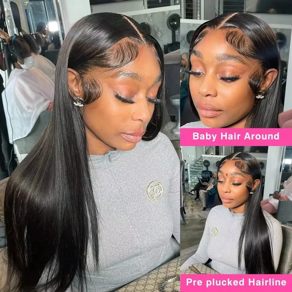 Straight Wig Glueless  For Black Women Brazilian Human Hair 32 34 Inch  13x6 13x4 HD Lace Front Wig 220 Density Pre Plucked Natural Hairline